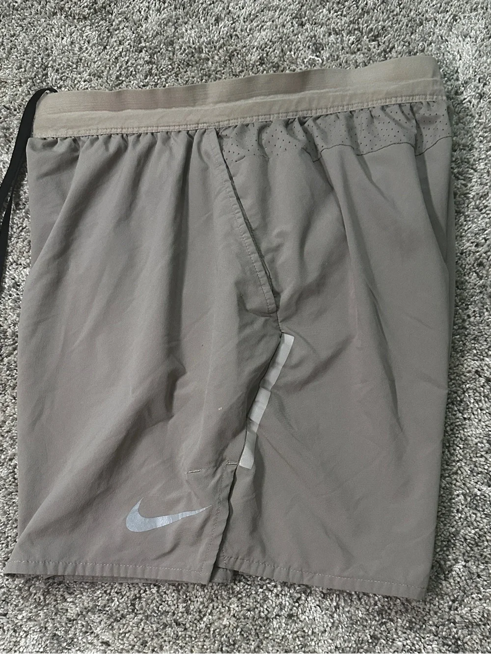 Nike boys Athletic Shorts in Taupe with Black Drawstring